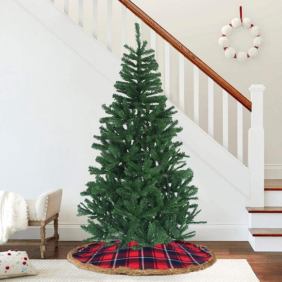 Meriwoods Plaid Christmas Tree Skirt 48 Inch, Large Blk & Red Plaid Tree Collar - Picture 4 of 5